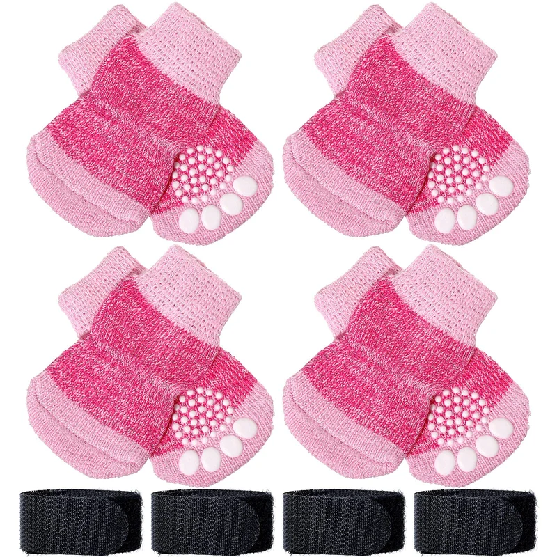 Frienda 8 Chaussettes Antidérapantes pour Chats et Petits Chiens – S, Rose