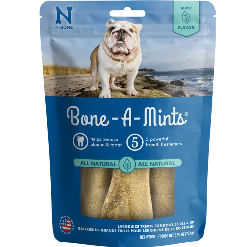 Bone-A-Mints by N-Bone - Large 4 Pack of Natural Dental Bones - Dog Treats
