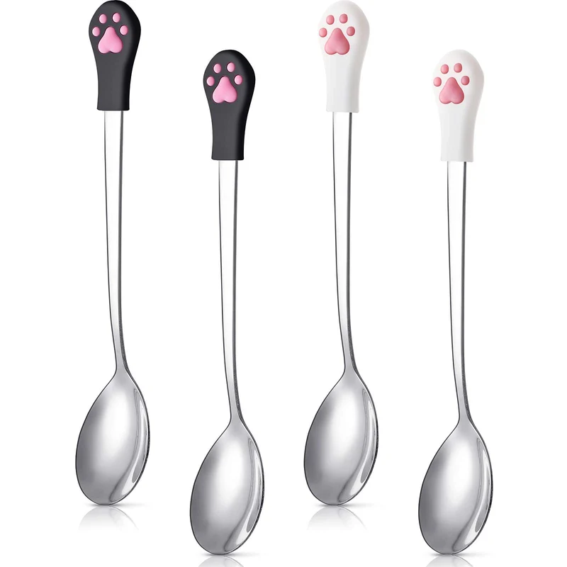 Patelai : 4 Cuillères pour Conserves Animales – Inox & Silicone, Noir et Blanc