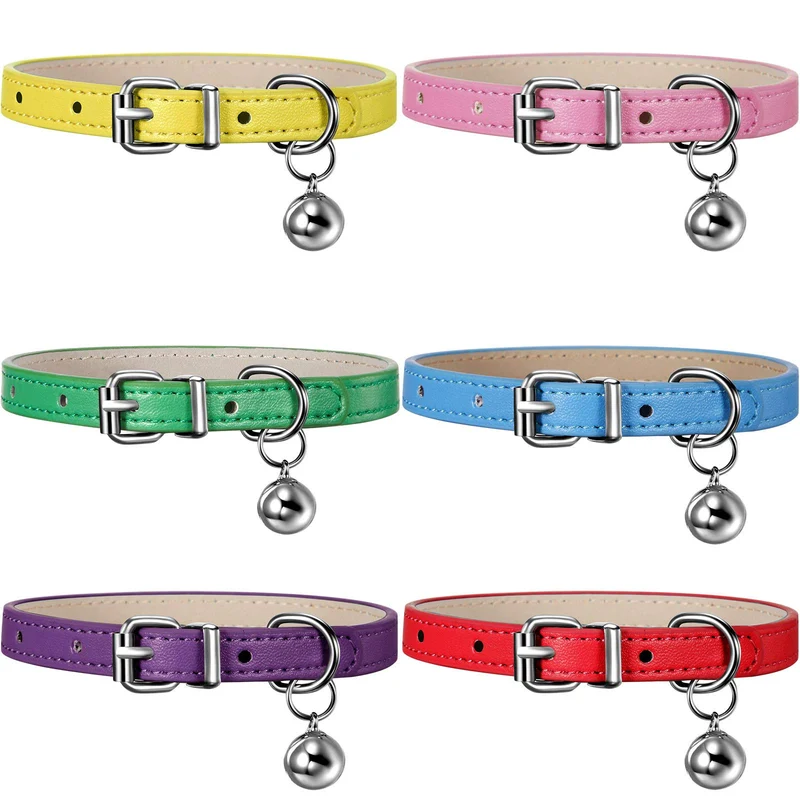 Weewooday : 6 Colliers Chat en Cuir avec Cloche – Réglables, Élastiques, Couleurs Vives
