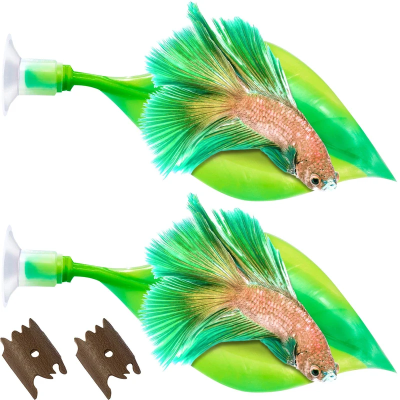 WILLBOND – 2 Pièces Hamac Feuille Betta Vert en Silicone, Accessoire d'Aquarium Confortable et Sûr