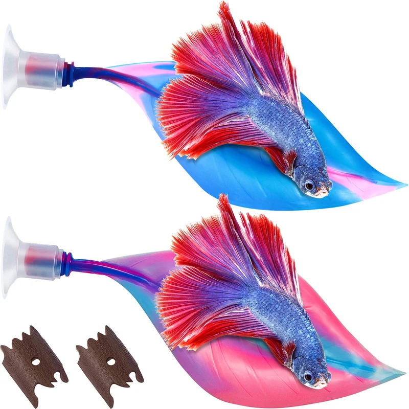 WILLBOND - 2 hamacs-feuilles Betta bleu et rose, lit décoratif et sûr pour aquarium