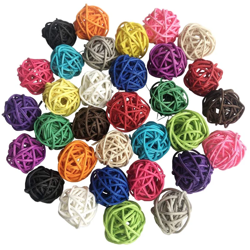 Benvo Boules en Rotin – Lot de 32 Boules 3 cm pour Oiseaux et Déco Bricolage Multicolores