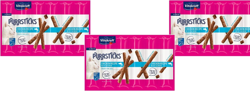 Vitakraft PurrSticks Chat – Pack de 18 Friandises Poulet et Saumon