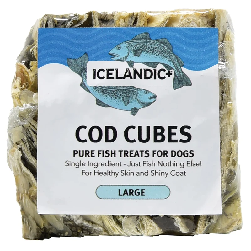 Icelandic+ Morceau de Morue Cube – Friandise pour chien grand 2 pouces, peau de morue sauvage