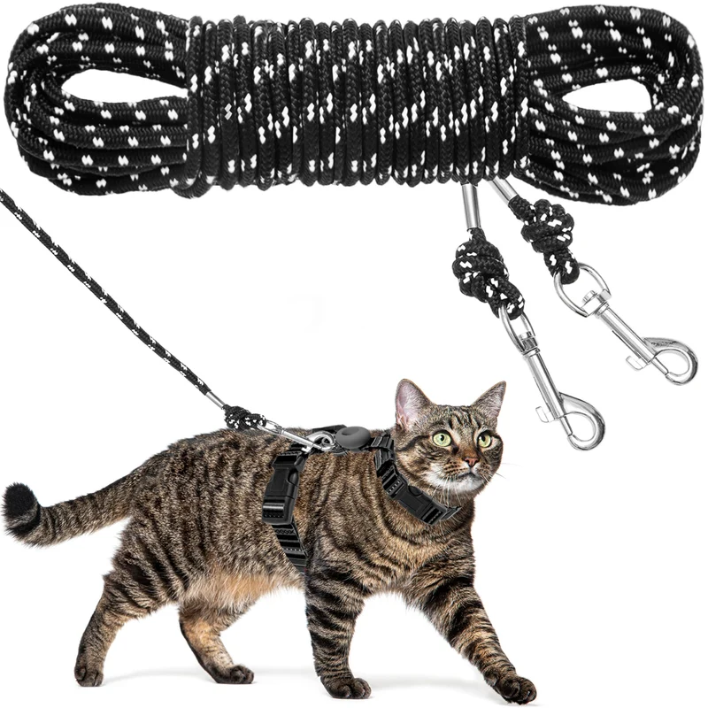 CHERPET Laisse Réfléchissante pour Chat – 30-pieds, Anti-Évasion, Extensible et Pivotante