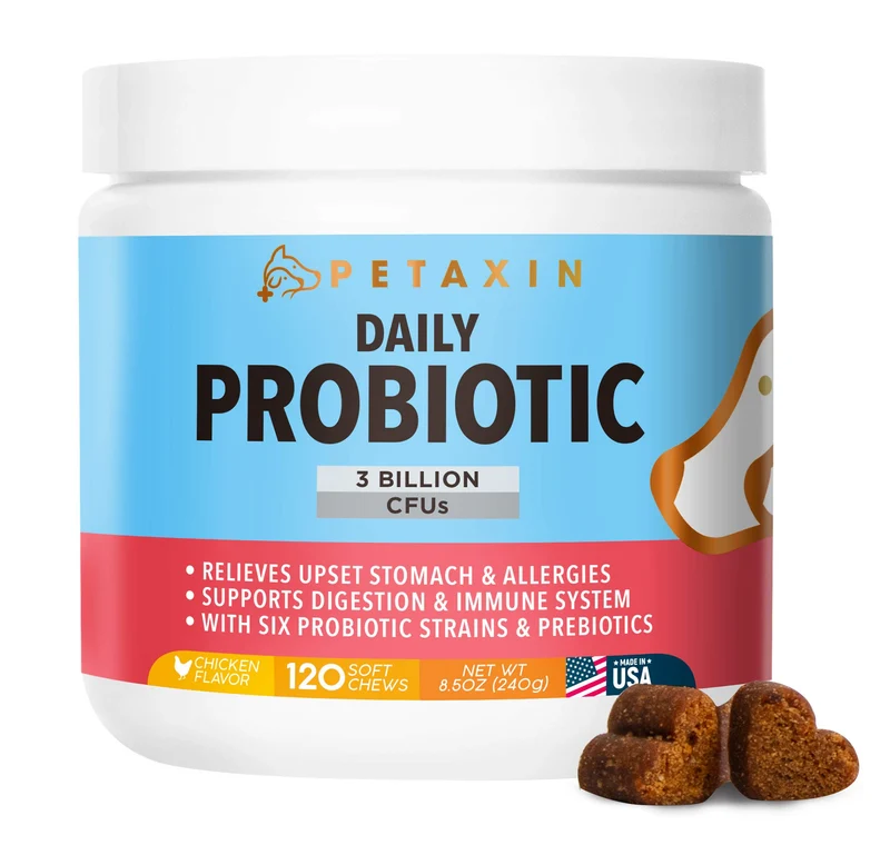 Petaxin Probiotiques pour Chiens – 6 souches avec prébiotiques, 120 bouchées
