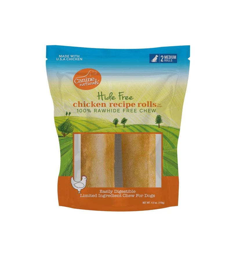 Canine Naturals Friandises à Mâcher au Poulet Sans Cuir – Poulet Élevé aux États‑Unis – Naturelles et Digestibles – Moyen (2 Rouleaux) pour Chiens 9–23 kg