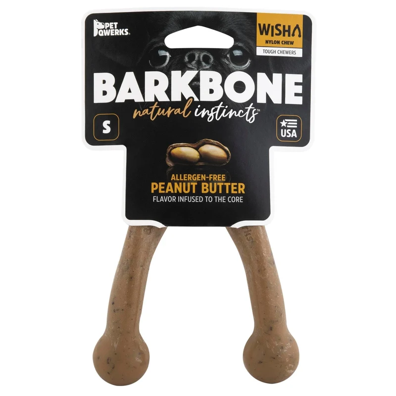 Pet Qwerks Wishbone BarkBone – Os en nylon durable au goût beurre de cacahuète – 5,38 pouces