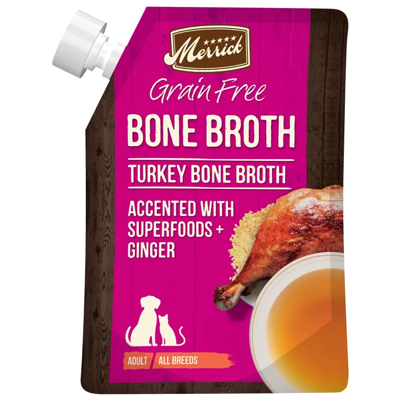 Merrick Bouillon Dinde Sans Céréales – Topping Repas pour Chien et Chat, 16 oz Sachet