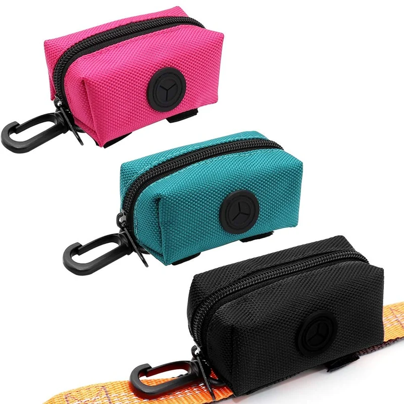 SLSON – Lot de 3 Distributeurs de Sacs à Déjections pour Chien, Fermeture Éclair, Léger et Durable (Rose, Vert et Noir)