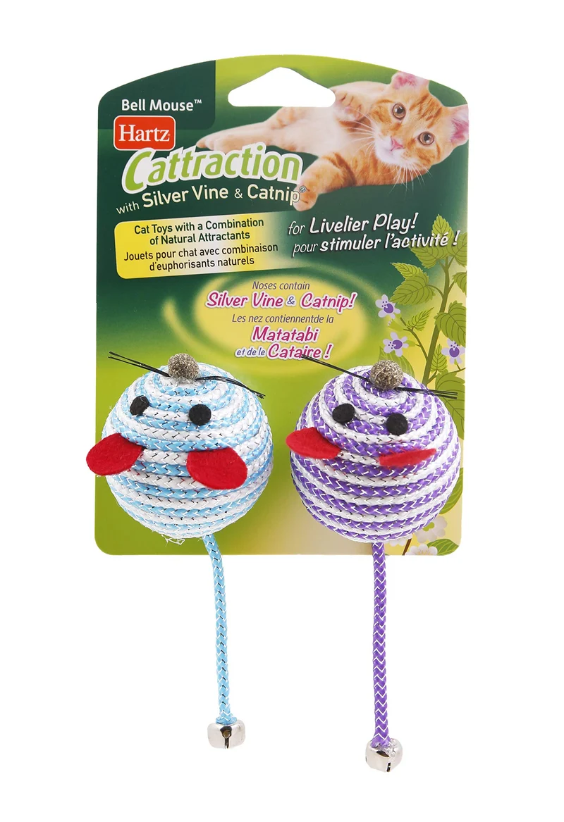 Hartz Cattraction – Lot de 2 Souris en Sisal avec Cloche, Vigne Argentée et Cataire