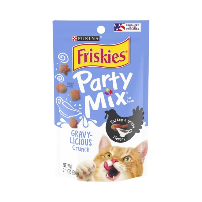 Friskies Party Mix Croquant Poulet et Sauce – Friandises pour Chats, Sachets Refermables 2x60 g