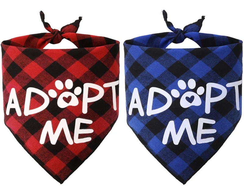 2 Pack Bandanas pour Chien – Adoptez-moi | JPB, Plaid Rouge et Bleu, Doux et Lavable