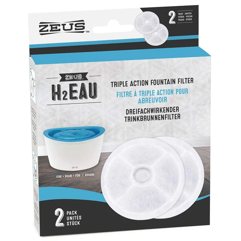 ZEUS H2EAU Filtre de remplacement – Lot de 2 pour Fontaine d'eau surélevée (chiens et chats)