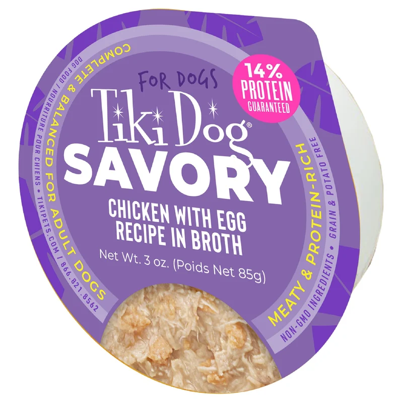 Tiki Dog® Poulet Savoureux avec Œuf en Bouillon – Coupelles de 3 oz (4 pièces)