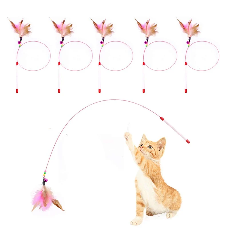 JTQXX Jouet Plume pour Chat – Lot de 5 Baguettes avec Cloches, Exercice et Jeu