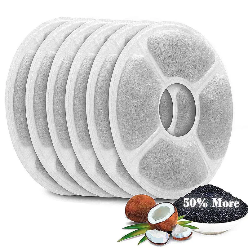 WWVVPET Filtres Fontaine Chat – Pack 6, 50% Carbone Actif, Filtration Triple