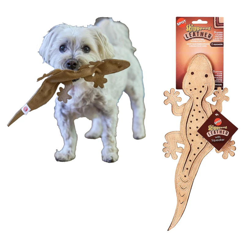 SPOT Skinneeez Lézard en Cuir – Jouet Sans Rembourrage 15 Pouces, 2 Sifflets