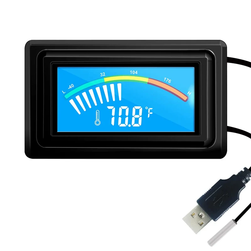 KETOTEK Thermomètre Numérique USB avec Sonde – Affichage LCD, Mesure Précise pour Aquarium, Véhicule et DIY