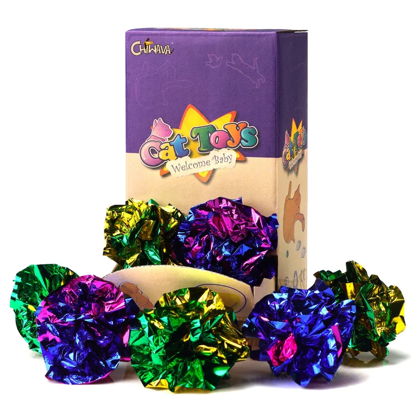 CHIWAVA – Ensemble de 24 balles Mylar brillantes pour chat – effet crinkle, 4 cm, couleurs assorties