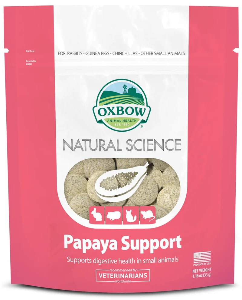 Oxbow Papaya Support – Supplément digestif à haute fibre pour lapins et cobayes, foin de Timothy, enzymes naturelles, fabriqué aux États‑Unis