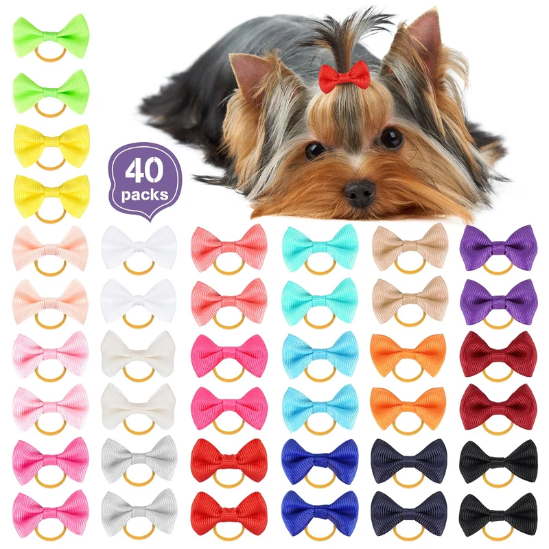 Chenkou Craft: 40 pièces de nœuds pour poil de Yorkshire - 40 mm, couleurs variées