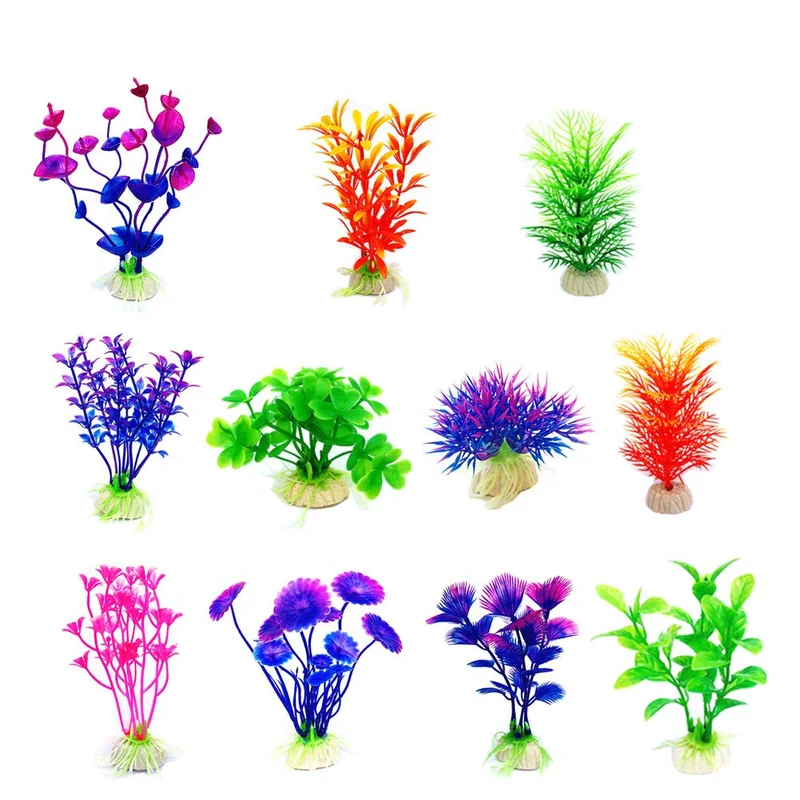 CousDUoBe Plantes Aquatiques Artificielles – 11 Pièces pour Aquarium, Décor Plastique Inodore et Durable
