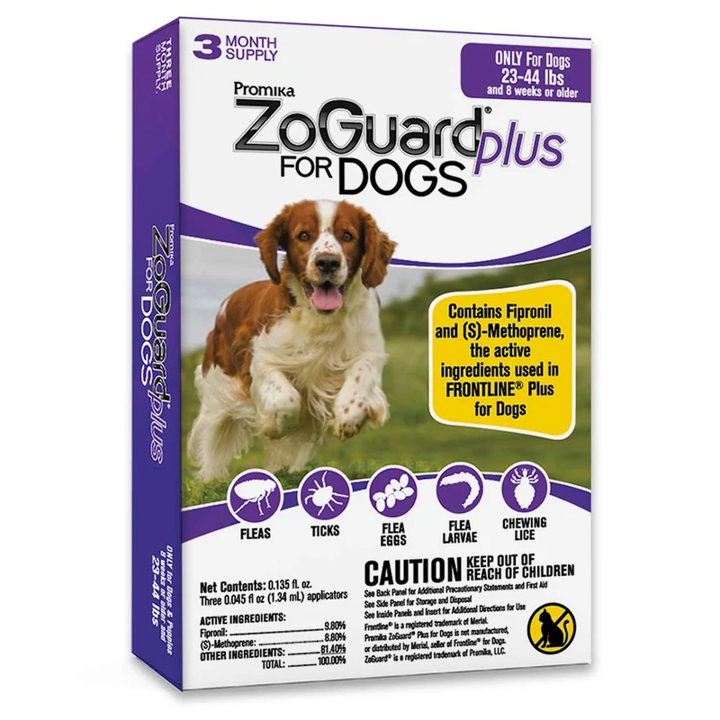 ZoGuard Plus – Prévention Puces et Tiques pour Chiens (Moyen - 23-44 lb)