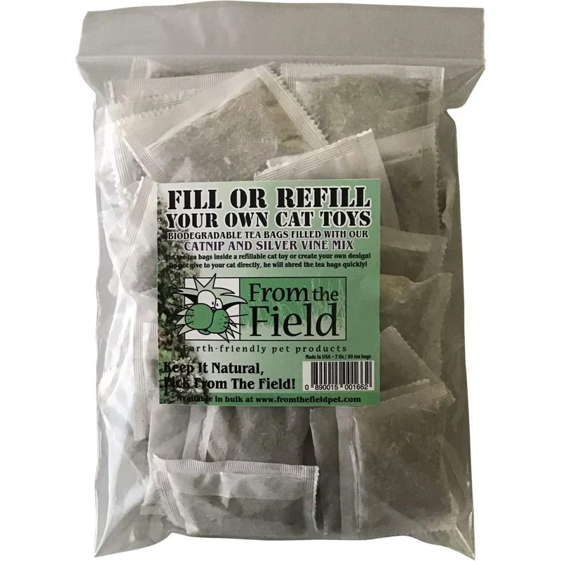 From The Field | Sachets Catnip et Silver Vine – Mélange Ultime, Recharges Sans Désordre pour Jouets • Bio • Non-OGM • 50 Sachets • Fabriqué aux États‑Unis