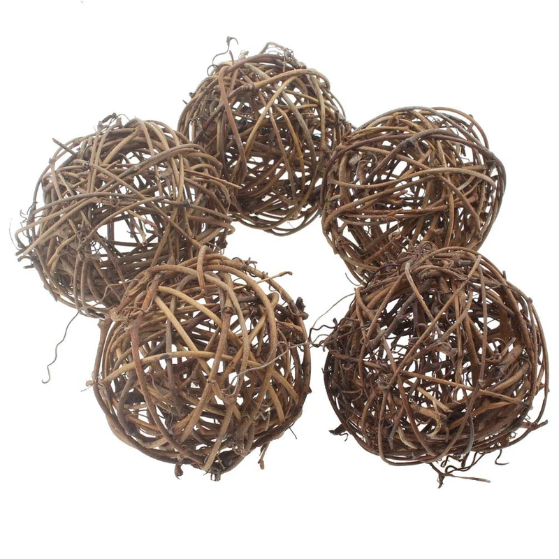 emours Boules en rotin et branches de saule – Jouets à mâcher pour petits animaux (lapins, cochons d'Inde, chinchillas, rats) – lot de 5