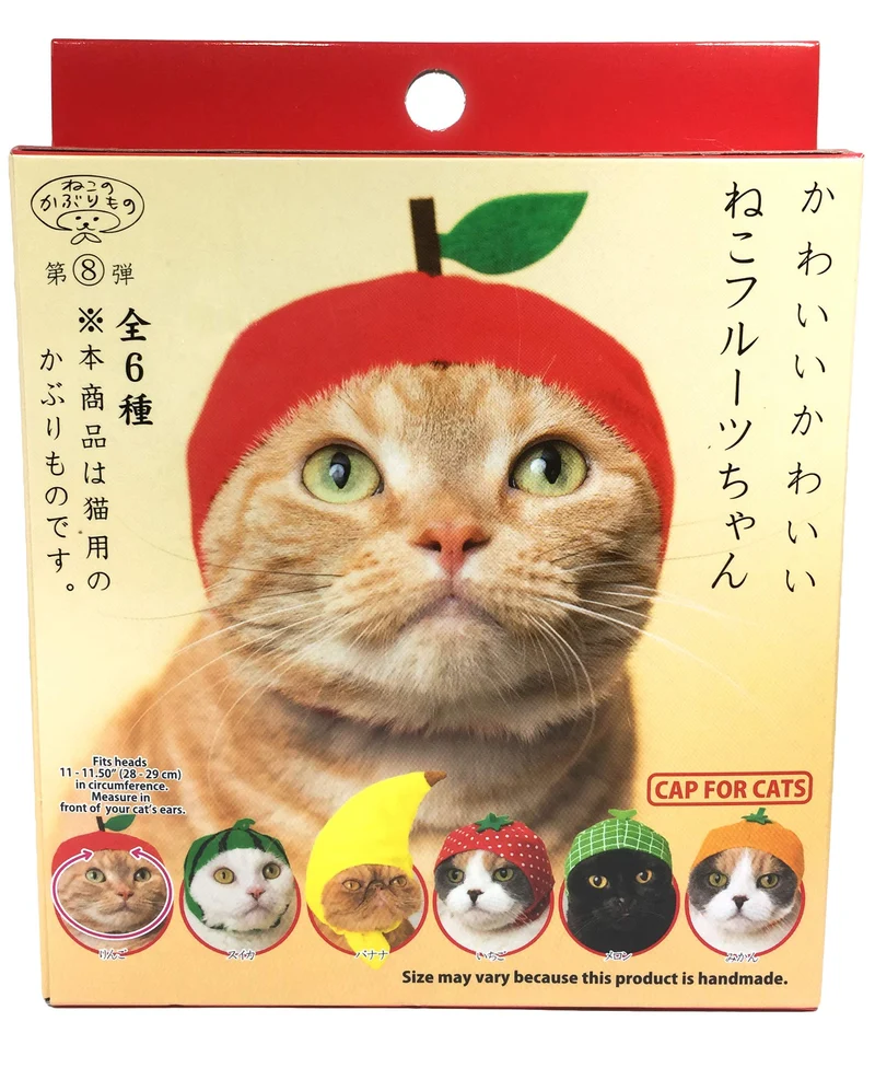 Casquette pour chat Kitan Club – 6 styles fruits, design japonais authentique, matières sûres