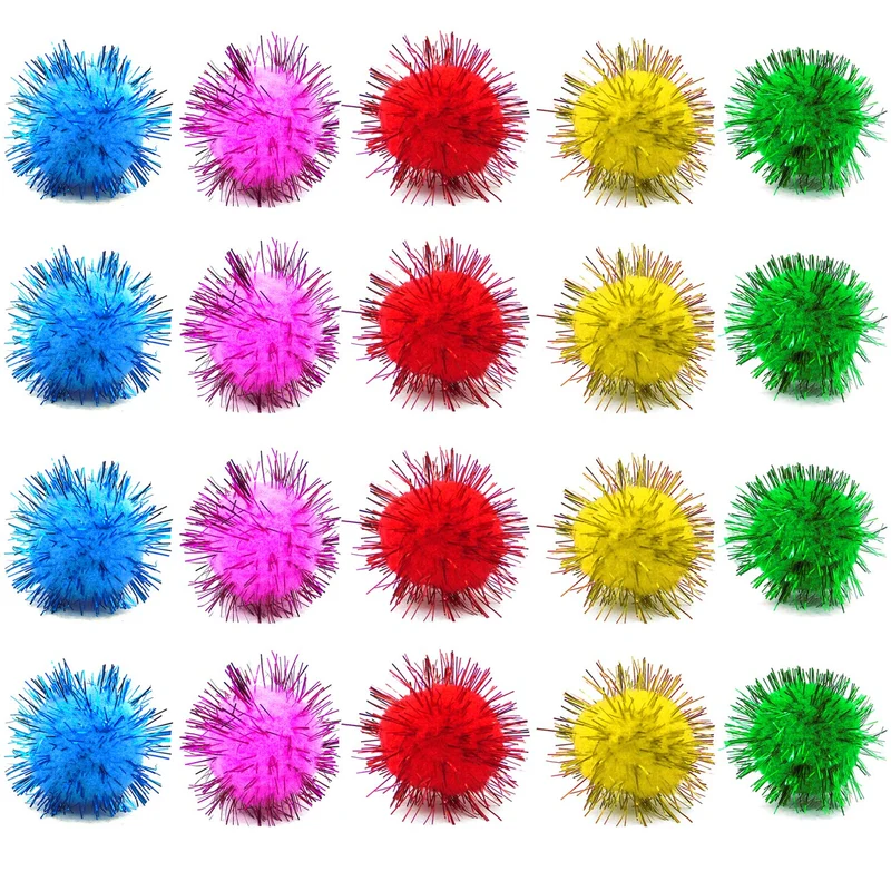 PETDCHEB 80 Boules Chat Étincelantes – Pompons Tinsel Multicolores, 1 Pouce, Jouets Intérieurs