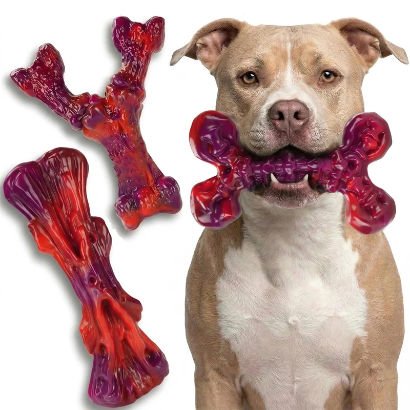 Kseroo: Lot de 3 Jouets Indestructibles pour Chiens – Saveur Boeuf, Nylon Résistant | Pour Chiens Moyens et Grands (20–90 lb) | Rouge