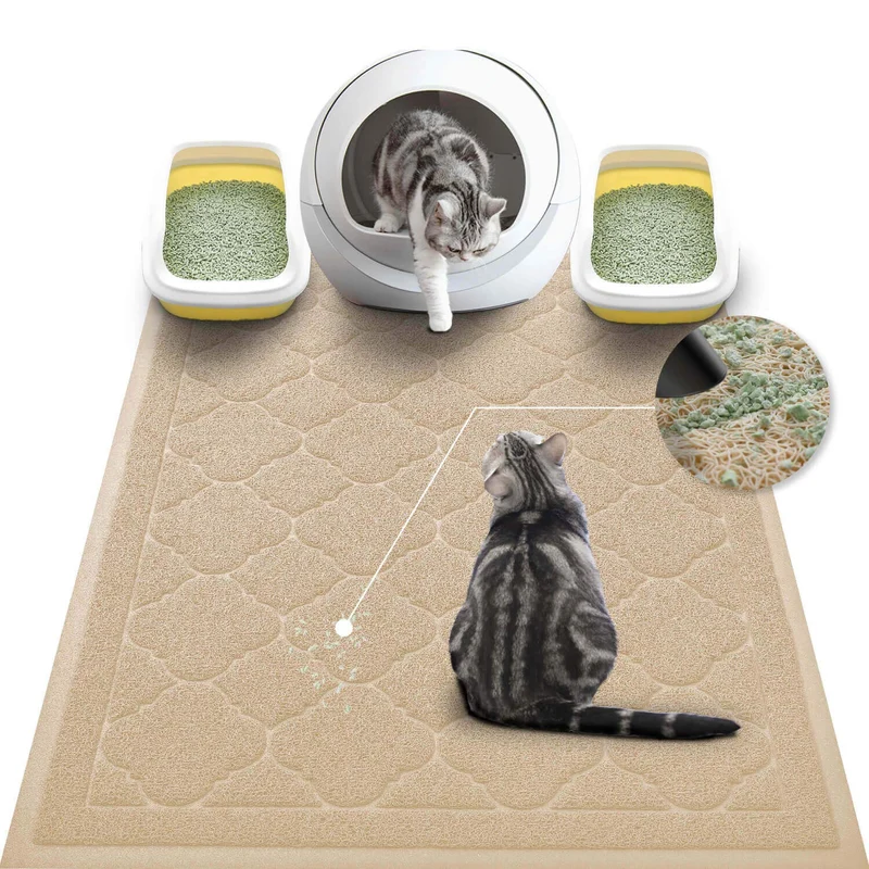 WePet Tapis Litière pour Chat XXL Beige 47 × 36 po – Rétention de litière, Résistant, Sans phtalates