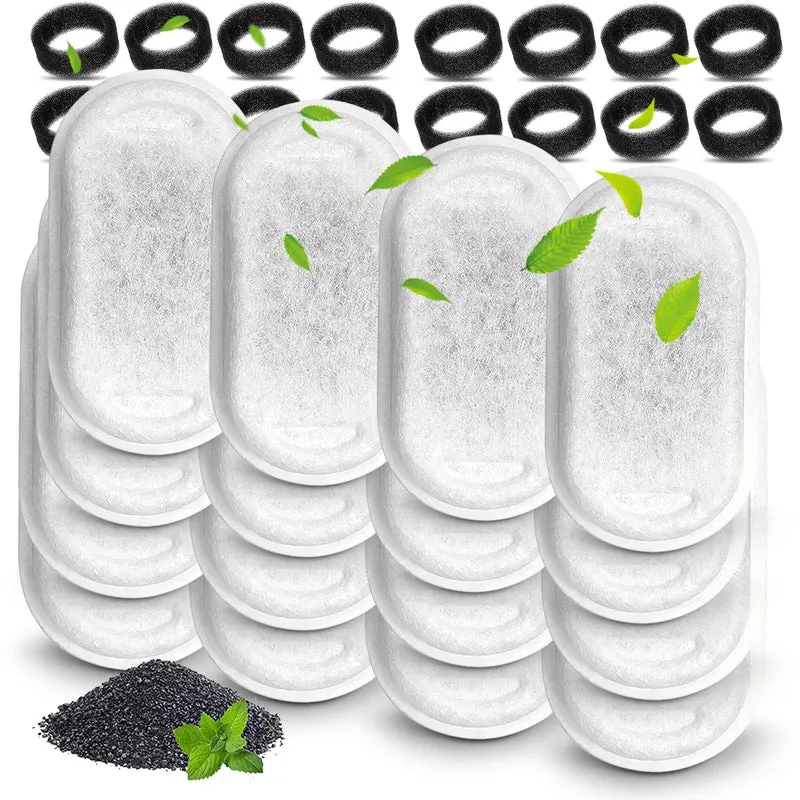 Cirfifth Filtres pour Fontaine Chat – 16 Filtres + 16 Éponges de Remplacement pour Fontaine en Acier Inoxydable