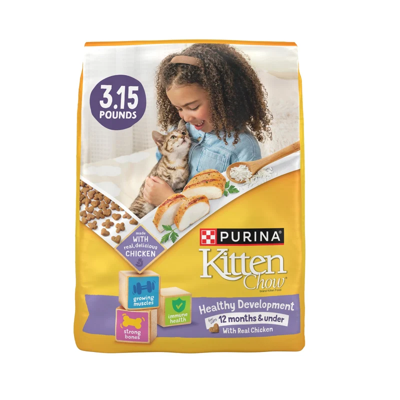 Purina Kitten Chow – Nourriture sèche pour chatons développement sain avec poulet réel (pack de 4 x 1,43 kg)