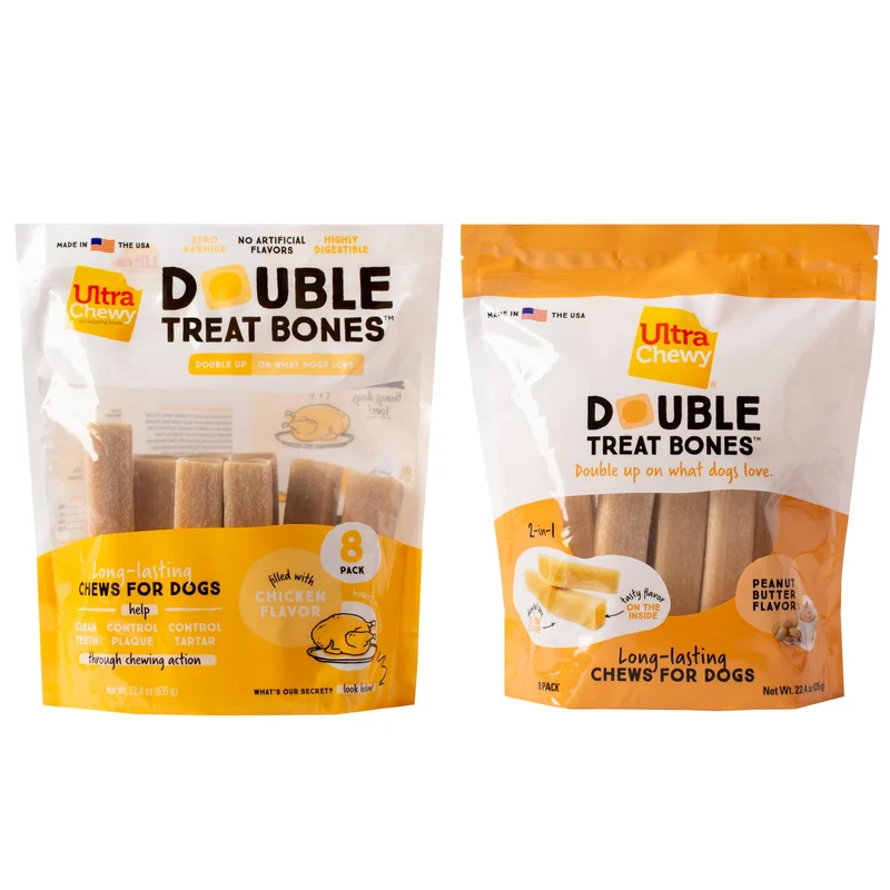 Ultra Chewy Double Treat Bones – Os longue durée pour chiens de toutes tailles, USA, 2 packs