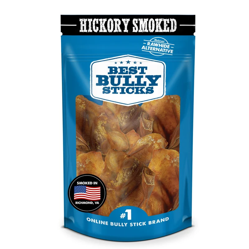 Best Bully Sticks Oreilles de Porc Fumées au Hickory – Lot de 12 (Pack Unique) – 100% Porc, Sans Additifs, Adapté pour Petits et Grands Chiens
