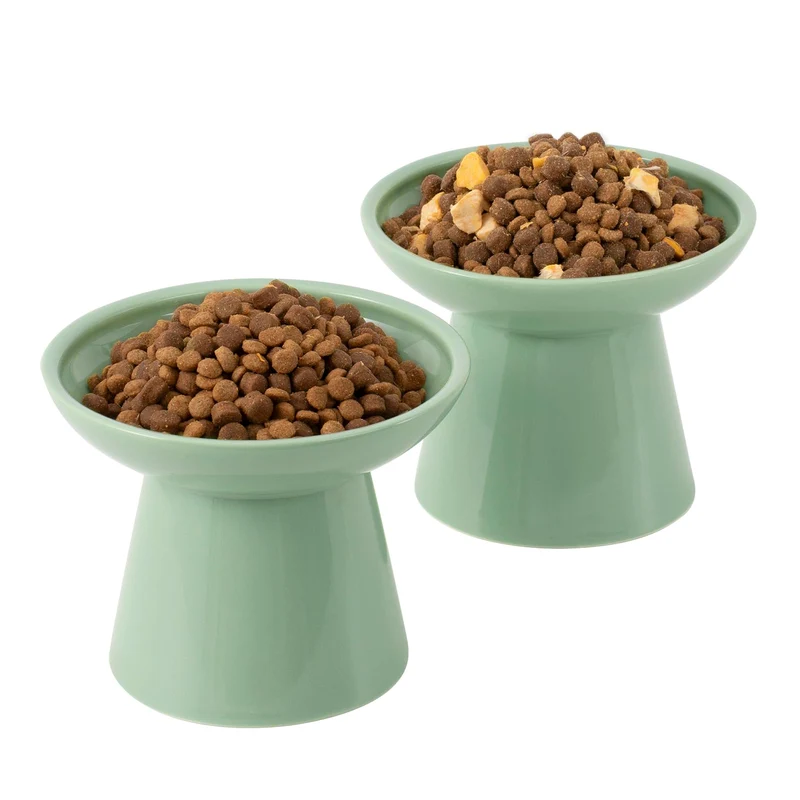CEEFU Bol Élevé en Céramique pour Chats – Lot de 2, Vert Sauge, Ø6,2 po / Hauteur 5 po