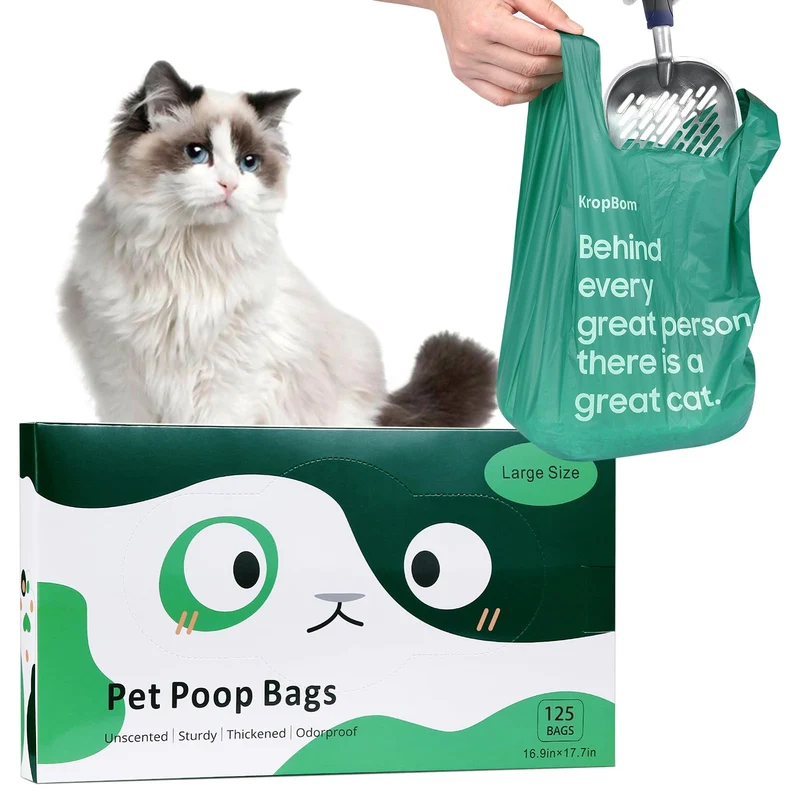 KropBom – Sacs-poubelle pour chats larges avec poignées, 125 sacs résistants et étanches