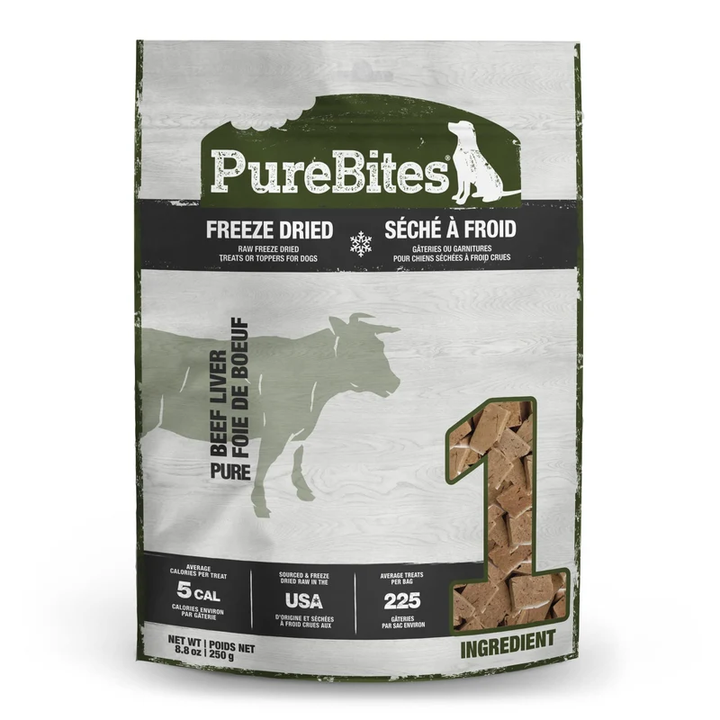 PureBites Friandises pour chien – Foie de boeuf séché, 1 ingrédient, fabriqué aux États‑Unis, 8,8 oz