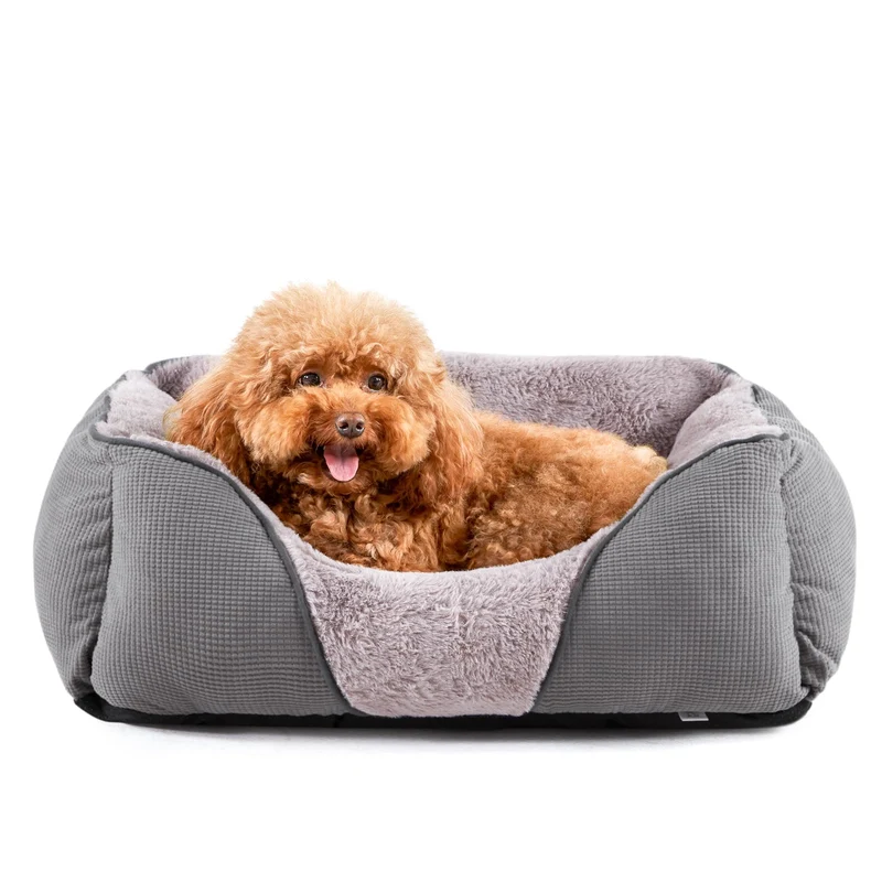 MIXJOY Lit pour petits chiens et chats – Lavable, Calmant, Antidérapant (20×19 po, Gris)