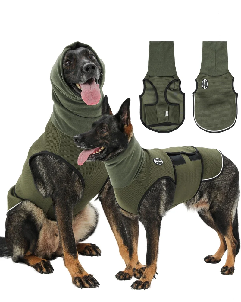 Meifsou Gilet Anti-Anxiété pour Chien avec Capuche – Veste Calme et Confort Vert Armée | Taille L