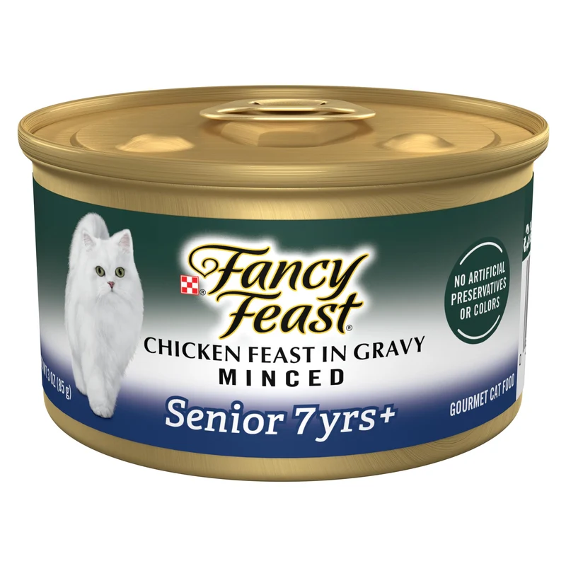 Purina Fancy Feast Senior – Poulet en Sauce au Jus Mince, 7 Ans et Plus, Lot de 24 Boîtes de 3 oz