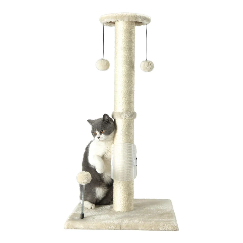 PEEKAB – Griffoir vertical pour chats en sisal 32 pouces avec balle suspendue et auto-massage – Beige
