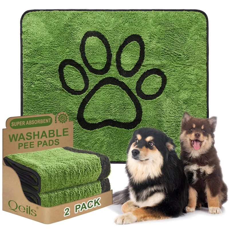 Qeils Tapis Pipi Réutilisables pour Chiens – Pack 2, Ultra Absorbants et Anti-Fuite, 36 x 41 po