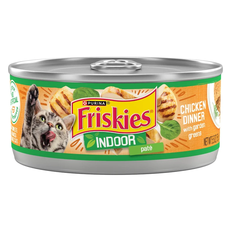 Purina Friskies Indoor – Pâté Poulet et Jardins Verts pour Chats d’Intérieur, Lot de 24 Boîtes de 156 g