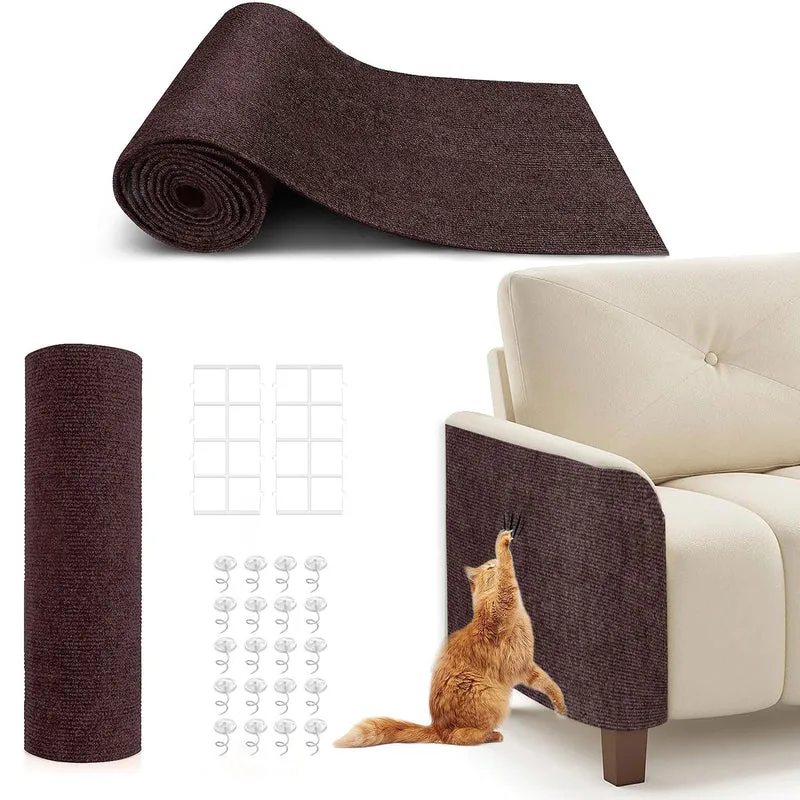 Tapis Griffes Chat BumaiGo – Grand Format 78,7 x 15,8 pouces, Auto-adhésif, Protection Meubles (Marron)