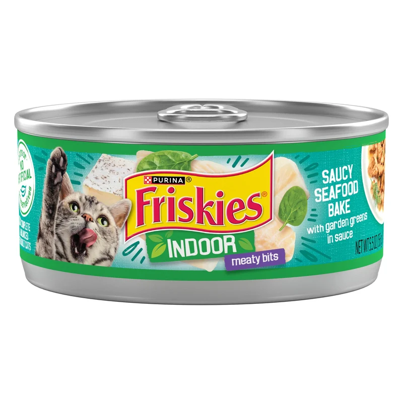 Purina Friskies Indoor – Morceaux au Poisson en Sauce avec Légumes du Jardin, Lot de 24 boîtes 5,5 oz